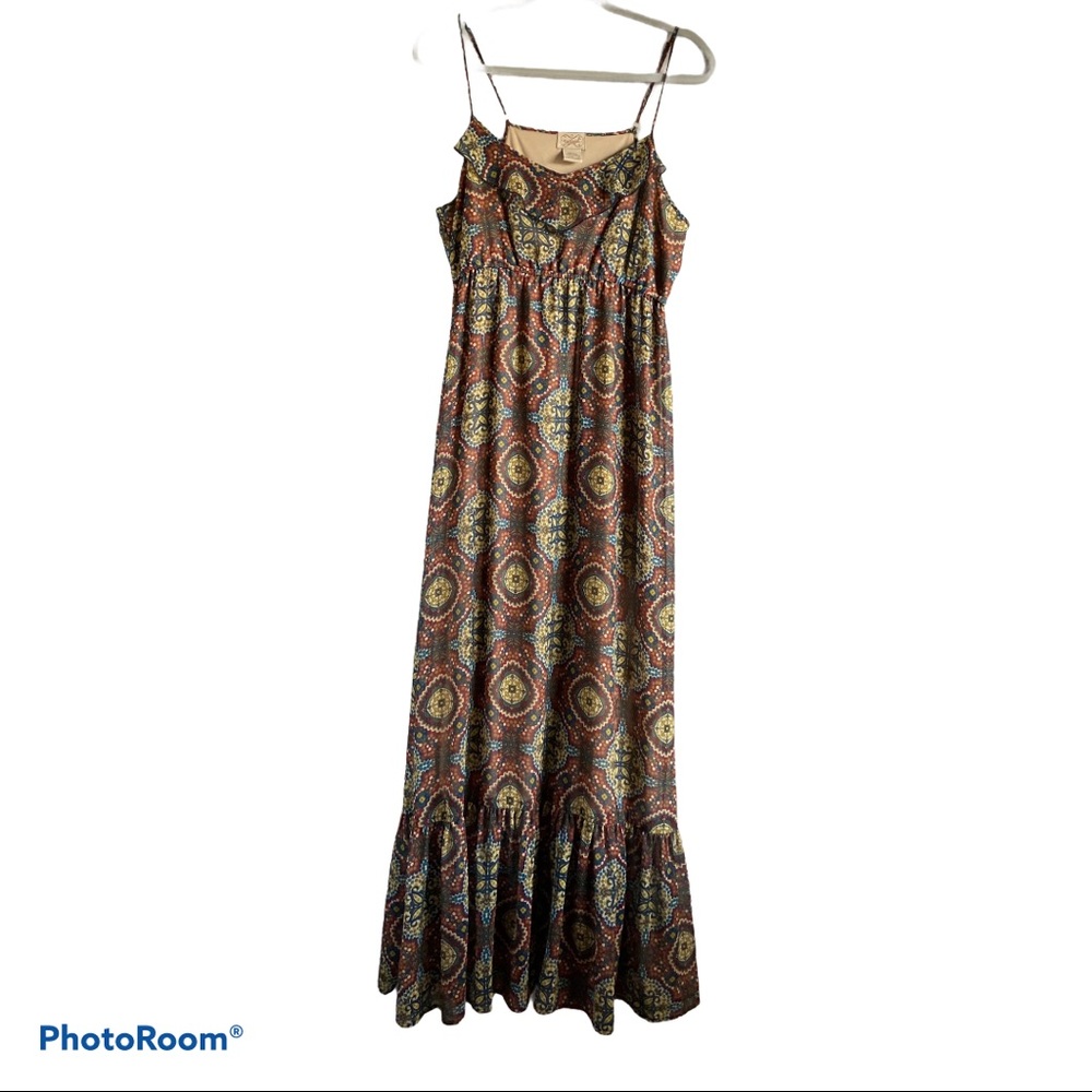 Eyelash Couture Maxi Slip Dress Boho Print L